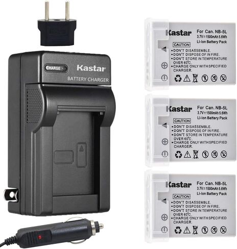 بطارية KASTAR NB-5L (3 عبوات) وشاحن لـ Canon PowerShot S100 ، S110 ، SD700 ، SD790 ، SD800 ، SD850 ، SD870 IS ، SD880 ، SD890 ، SD900 ، SD950 ، SD970 IS ، SD990 IS ، SX20 IS ، SX20 IS ، SX20 HS in Saudi Arabia