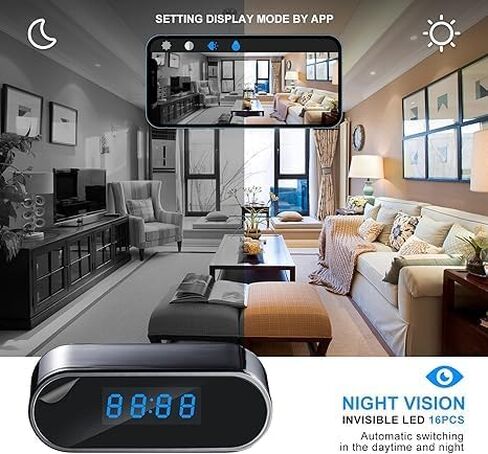 Home Indoor Security Camera: 1080P HD Pet/Baby/Elder Monitor with Night Vision, Motion Alerts, Phone App & Clock Display in Saudi Arabia