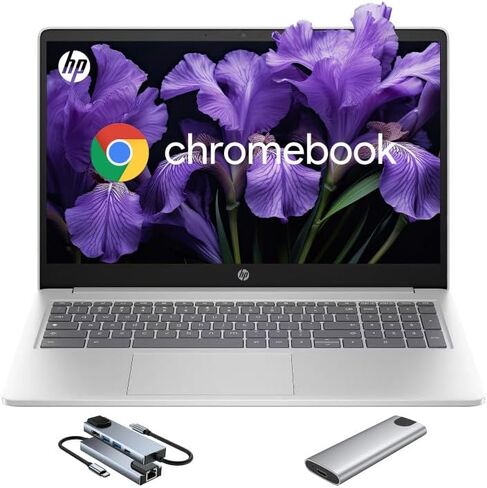 HP Chromebook 15.6 "HD (Intel Processor N200 ، 8GB RAM ، UHD Graphics) ، 192GB Storage (64GB EMMC + 128GB SSD Outsid in Kuwait