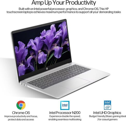 HP Chromebook 15.6 "HD (Intel Processor N200 ، 8GB RAM ، UHD Graphics) ، 192GB Storage (64GB EMMC + 128GB SSD Outsid in Kuwait