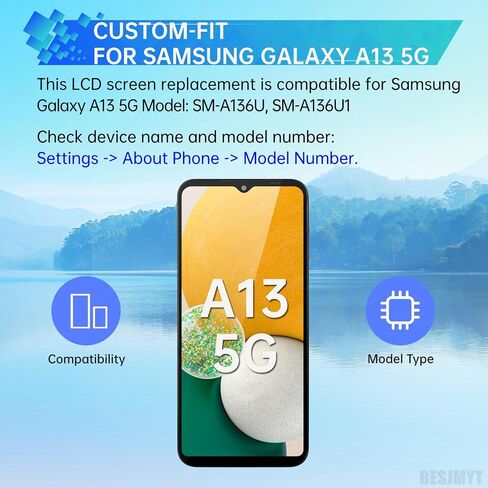 ل Samsung Galaxy A13 5G شاشة الاستبدال LCD شاشة شاشة لمسة لمسة تجميع كامل مع زر الجانبية الجانبية مكبر صوت الاهتزاز أدوات إصلاح الزجاج مجموعة SM-A136U SM-A136U1 in Saudi Arabia
