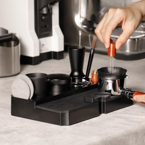 Espresso Tamping Station, Coffee Tamper Holder Base for 51/54/58MM Espresso Tamper Portafilters, Espresso Tamp Mat Organizer- Can be Adjustable Stand Height in Saudi Arabia