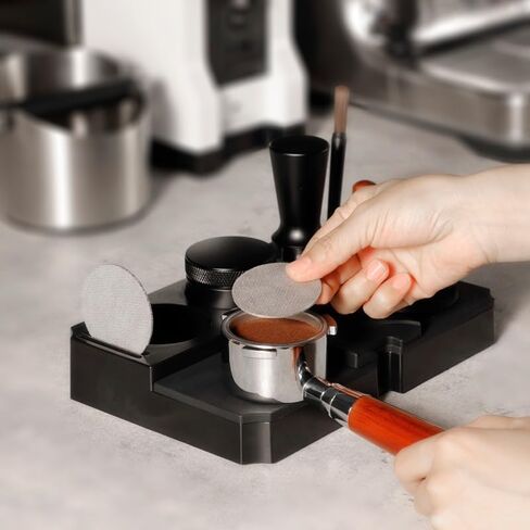 Espresso Tamping Station, Coffee Tamper Holder Base for 51/54/58MM Espresso Tamper Portafilters, Espresso Tamp Mat Organizer- Can be Adjustable Stand Height in Saudi Arabia