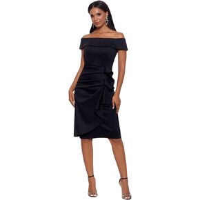 Xscape Women's Knee Length Off-The-Shoulder Scuba Side Ruched Dress