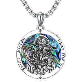 CEKAMA 925 Sterling Silver Patron Saint Medal Necklace For Men & Women Delicate Texture Protect Us Amulet Pendant With 20/22/24 Inches Chain Jewelry for Christmas Valentine Birthday