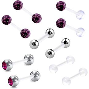 10pc 6mm/8mm/10mm Acrylic Bar Crystal Ball Barbell Ear Cartilage Tragus Daith Stud Earrings Body Piercing Jewelry in Kuwait