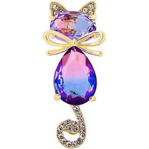 Dainty Rhinestone Cat Animal Brooch Pin for Women Girls Gold Plated Austrian Crystal with Gradient Color Cute Kitten Brooches Lapel Pins Fashion Birthday Christmas Festival Jewelry Gift for Daughter