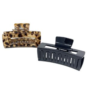 Bellefixe Premium Acetate Jaw Clips (8.5cm, 2pk - Black & Animal Print 2)