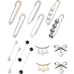 14 PCS Brooch Pins Faux Pearl Safety Pins Sweater Shawl Clips Vintage Shirts Dresses Cardigan Collar Brooches Pins Set