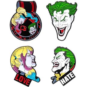 DC Comics Unisex Adult Joker and Harley Quinn Face Enamel Lapel Pin Set (4 piece), Multi Color, One Size