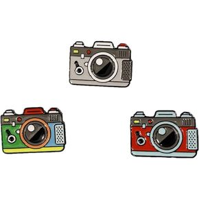 3pcs Cute Camera Brooches for Women Girls Best Friends Fashion Colorful Enameled Lapel Pins Dress Suit Scarft Accessories Badge Souvenir Retro Gifts for Photography Lovers