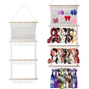 منظم القوس للفتيات فيونكات الشعر حامل عصابة الرأس للفتيات الصغيرات مع حقيبة شبكية شماعة القوس لغرفة الحضانة ديكور بوهو مشبك مخلب سكرانشي إكسسوارات الشعر ملحقات الحائط خزانة تخزين رف التعليق in Kuwait