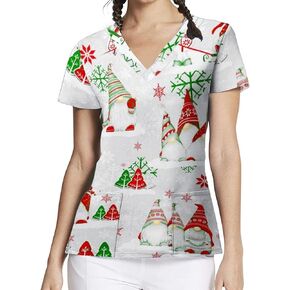 Christmas Womens Short Sleeve V Neck Scrub Top Snowman Xmas Print Nursing Work Uniform Party Hawaiian T Shirts with Pockets