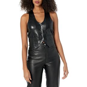 [BLANKNYC] Womens Luxury Clothing Black Vegan Leather Vest With Pocket Details, Comfortable & Stylish