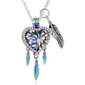 shajwo Dream Catcher Urn Necklace Heart Cremation Jewelry for Ashes for Women Men Angel Wing Flower Memorial Hollow Pendant
