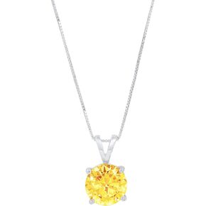 Clara Pucci 3.1 ct Brilliant Round Cut Stunning Genuine Flawless Natural Yellow Citrine Gemstone Solitaire Pendant Necklace With 18" Gold Chain Box Birthstone Solid 18K White Gold