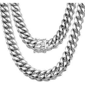 Jewelry Kingdom 1 Mens Necklace or Bracelet, Cuban Link Chain, Big and Heavy Miami Chain 15MM, High Polishing Stainless Steel Curb Chain Choker for Boys and Bikers 8-30inches