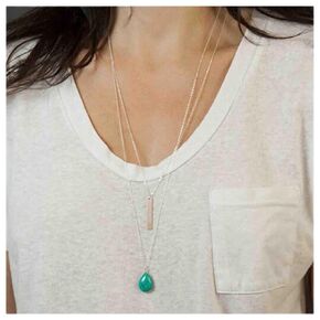 Erimberate Bohemian Layered Turquoise Bar Choker Necklace Waterdrop Turquoise Necklace Blue Turquoise Pendant Necklace Silver Bar Necklace Chain Jewelry for Women and Girls