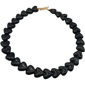 Singer Chunky Heart Beads Necklace Resin Colourful Pink Navy Green Beaded Statement Choker Necklace for Men Women