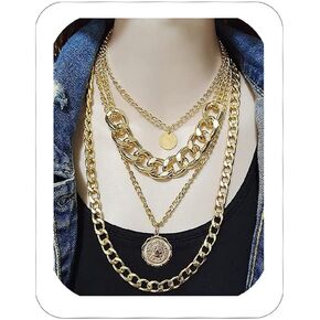 CSIYANJRY99 Chunky Gold Chain Necklace Double Layered Chunky Cuban Link Necklaces For Women 80s Hip Hop Lock Key Pendant Necklaces Jewelry Birthday Gifts