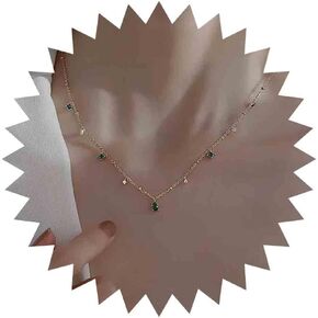 Aneneiceera Vintage Tiny Emerald Dangle Necklace Green Emerald Choker Necklace Emerald Square Necklace Gold Cz Crystal Collar Necklace Jewelry for Women and Girls