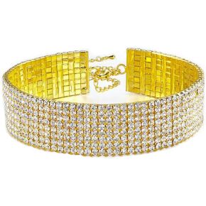 10-ROW 4-ROW 2-ROW CLEAR AUSTRIAN CRYSTAL RHINESTONE CHOKER NECKLACE SILVER PARTY WED N088 (8 Row Gold)
