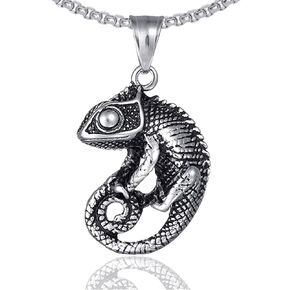 Fusamk Punk Titanium Steel Animal Lizard Pendant Necklace,24" Box Chain