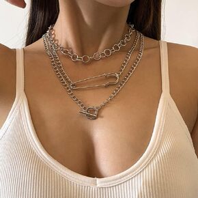 Gold Boho Bohemian Chunky Chain Multi Layered OT Toggle Clasp Paperclip Choker for Women and Girls