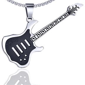 Xusamss Fashion Titanium Steel Music Guitar Pendant Necklace,24inches Link Chain