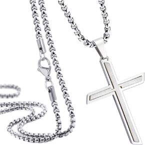 555Jewelry Stainless Steel Cross Necklace Pendant for Men and Women 16-26" Box Chain