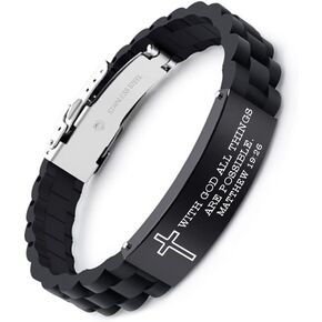 AOAMID Stainless Steel Sport Bible Verse Bracelet, Silicone Mantra Quotes Christian Gifts – Christian Bracelet for Men and Women