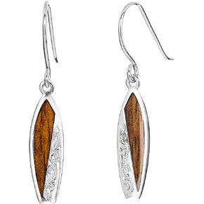 Sterling Silver Koa Wood Surfboard Dangle Hook Earrings Brown ALASURFBOARD 0