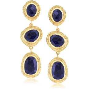 Ross-Simons 19.90 ct. t.w. Sapphire Station Drop Earrings in 18kt Gold Over Sterling