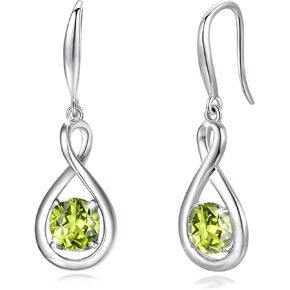 FANCIME Dangle Drop Earrings 925 Sterling Silver Dainty Infinity Round Gemstone Birthstone Earring Fine Jewelry Birthday Gifts for Girls Women