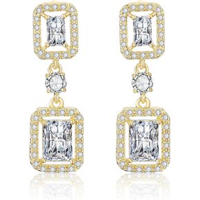 UILZ Cubic Zirconia Elegant Wedding Earrings for Women Square Rhinestone Dangle Bridal Earrings for Bridesmaids Brides Crystal Rhinestones Dangle Earrings Prom Party Jewelry