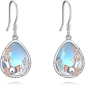 POPLYKE Lotus Hummingbird Bee Earrings 925 Sterling Silver Teardrop Moonstone Amber Onyx Lapis Lazuli Larimar Rose Quartz Moss Agate Dangle Earrings for Women Gemstone Jewelry Gifts Birthday