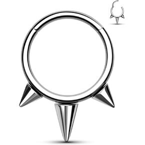 Mooncrush Jewelry G23 الصلبة التيتانيوم الحاجز الدائري 16G الثلاثي سبايك الحاجز الأنف خواتم الفضة Daith ثقب المجوهرات الجراحية الصلب 8MM / 10MM الحلزون الغضروف أقراط هوب للنساء in Kuwait