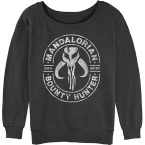 STAR WARS Women's Mandalorian Gun for Hire Junior's Raglan Pullover with Coverstitch