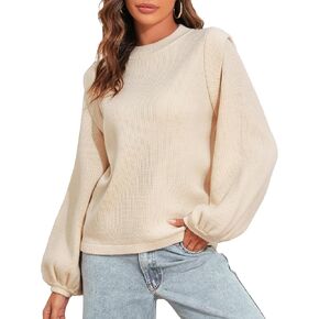 PrettyGuide سترات نسائية كاجوال بياقة دائرية وأكمام واسعة وكتف مرفرفة بلوفر منسوج مكتنز وسترة علوية in Kuwait