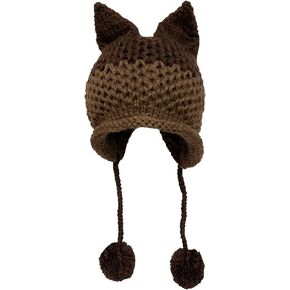 BIBITIME Women's Hat Cat Ear Crochet Braided Knit Caps Warm Snowboarding Winter