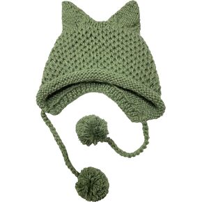 BIBITIME Women's Hat Cat Ear Crochet Braided Knit Caps Warm Snowboarding Winter