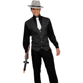 Men's Gangster Shirt, Vest And Tie, Black/White, One Size Costume