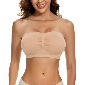 SEXYEYE Women's Bandeau Bra Padded Wireless Strapless Bra Seamless Bandeau Sports Bra Bandeau Bralette Wirefree Tube Top Bra