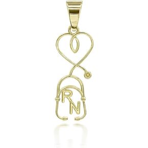 Dainty 10k Gold Registered Nurse Stethoscope Heart Pendant
