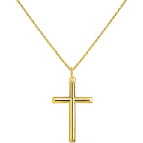 Savlano 925 Sterling Silver Cross Pendant Necklace-18K Gold Plated 1.2MM Rope Chain For Women & Men Comes With a Gift Box - Made in Italy