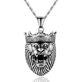BIYONGDE Stainless Steel Lion Head Lion of Judah Pendant Necklace with Chain, Mens Womens