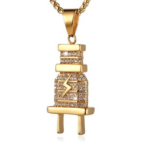 Hip Hop Jewelry Iced Out Plug Chain Pendant 18k Gold Plated Necklace for Men