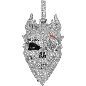 MLENS Pirate Skull Head Iced Out Pendant Necklace for Cuban Link Chain Hip Hop 18K White Gold/Real Gold Plated 3A Cubic-Zirconia Pendants with 24" Rope Chain Miami Rapper Bling Diamond Jewelry Gift for Men and Women