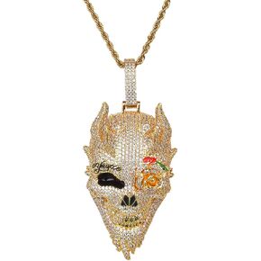 MLENS Pirate Skull Head Iced Out Pendant Necklace for Cuban Link Chain Hip Hop 18K White Gold/Real Gold Plated 3A Cubic-Zirconia Pendants with 24" Rope Chain Miami Rapper Bling Diamond Jewelry Gift for Men and Women
