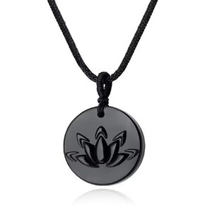 COAI Black Obsidian Pendant Lotus Necklace for Men Women